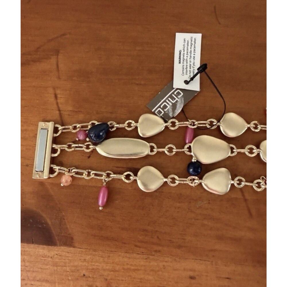 Chico’s NWT Gold Tone Multi Strand Bracelet Colorful Stones Magnetic Clasp - Picture 11 of 12